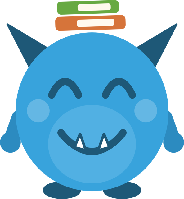 Silabú, un monstruo azul con libros en la cabeza